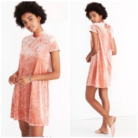 MADEWELL Crushed Velvet Mockneck Mini Dress Style Soft Orange Size XS # K1070 - Picture 7 of 7